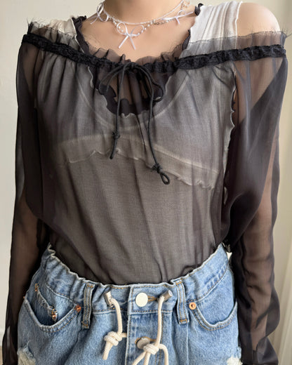 TP576 Sheer Top - White | Black