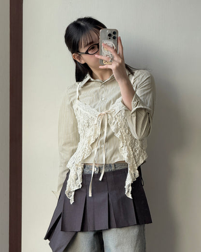 VT281 Lace Frill Vest - Ivory | Gray | Black