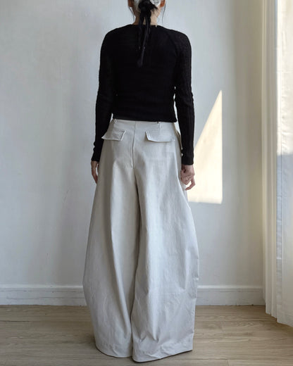 PT086 Balloon Wide Pants - Ivory | Black