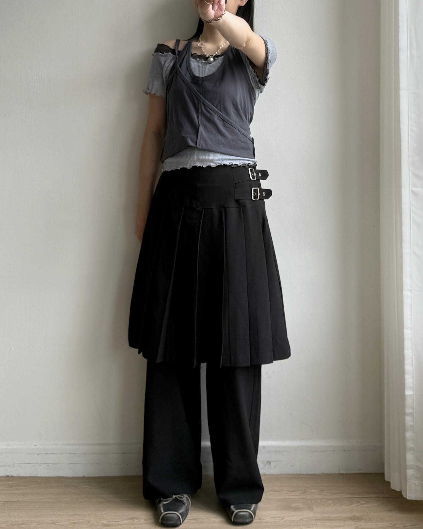 TP581 Ribbed Frill Sleeveless - Blue | White | Charcoal | Gray