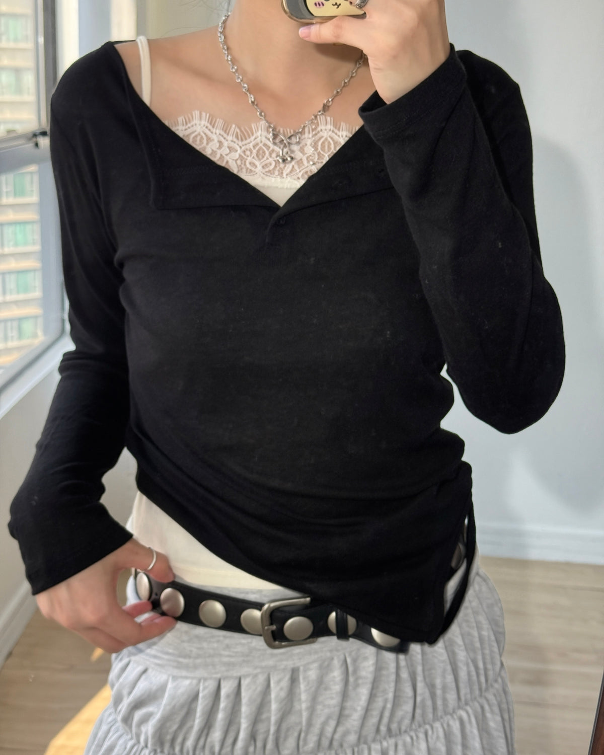 TP623 Ribbed Henley Top - Ivory | Lavender | Gray | Black