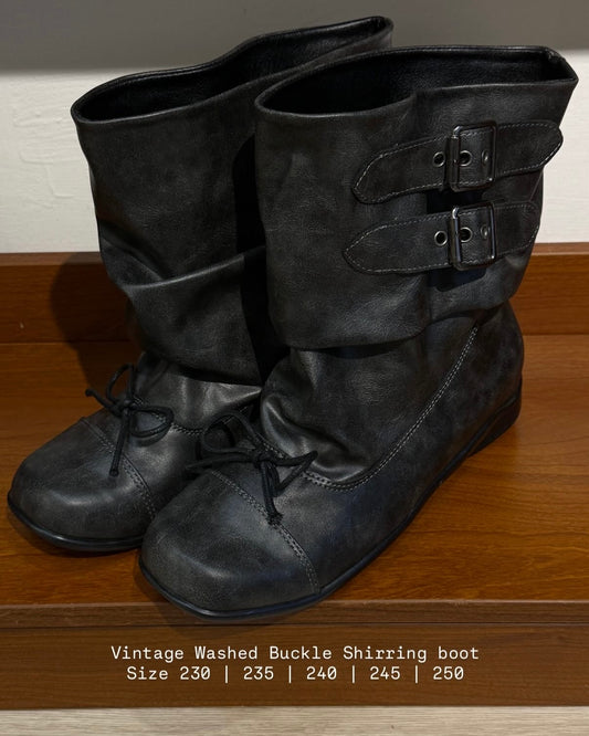 🛎️早鳥限時優惠 SH028 Vintage Washed Buckle Shirring boot