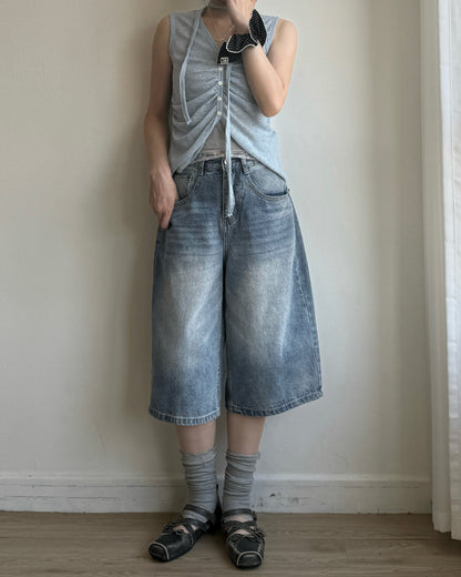 VT312 Ruched Knit Vest - Light Blue | Gray | Black