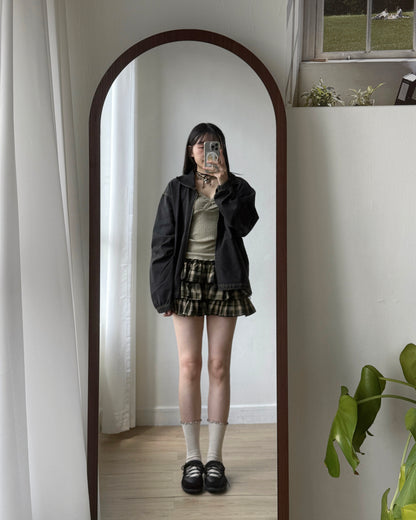 SK201 Checkered Skirt Pants - Khaki | Black