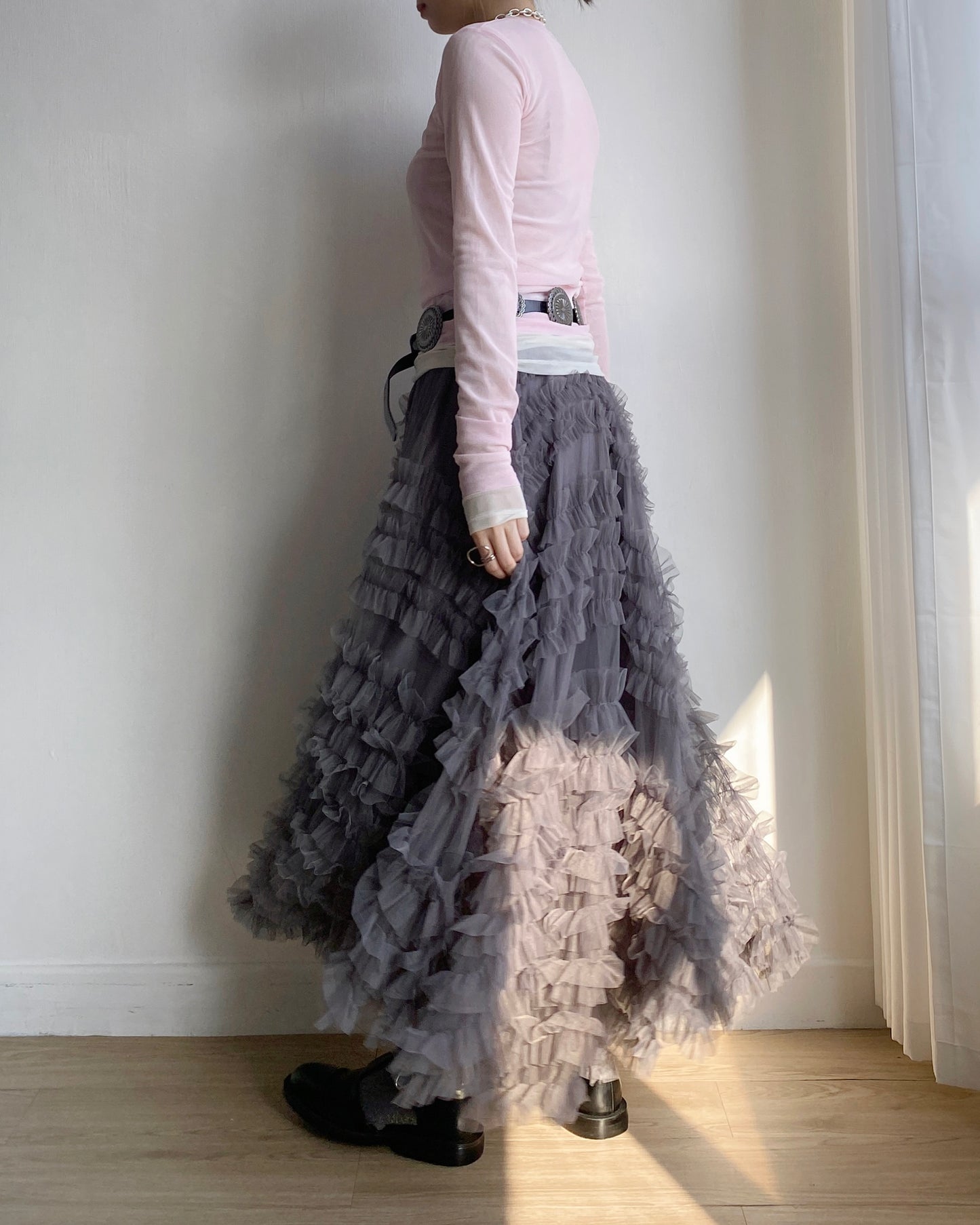 SK182 Bun Frill Skirt - White | Gray | Black