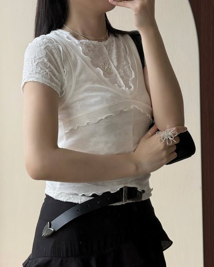 TP579 Floral Lace TEE - White | Black
