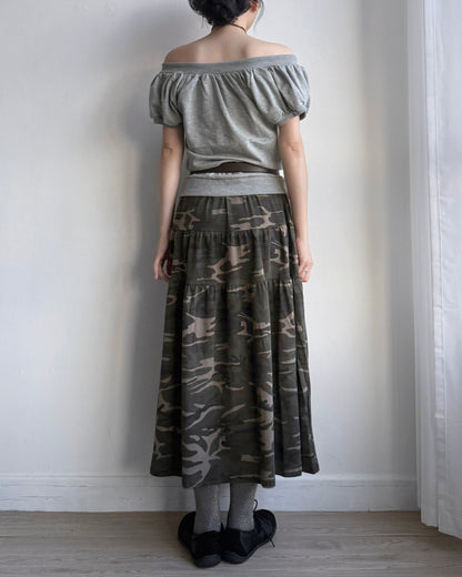 SK199 Camo Long Skirt - Beige | Khaki