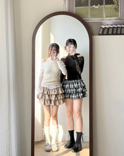 TP554 off-shoulder Lace Top - White | Black