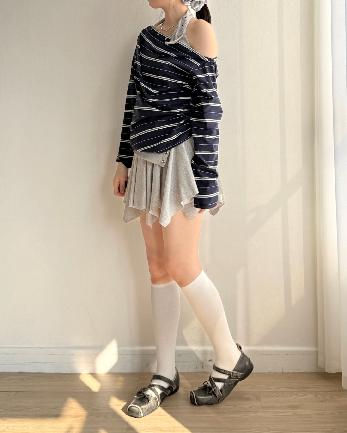 TP572 Striped Snap Top - Gray | Navy