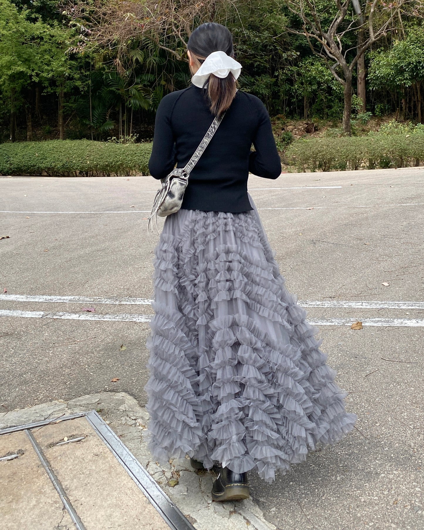 SK182 Bun Frill Skirt - White | Gray | Black