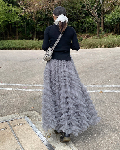 SK182 Bun Frill Skirt - White | Gray | Black