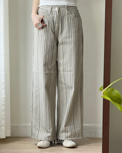 PT083 Striped Cotton Pants - Ivory | Navy