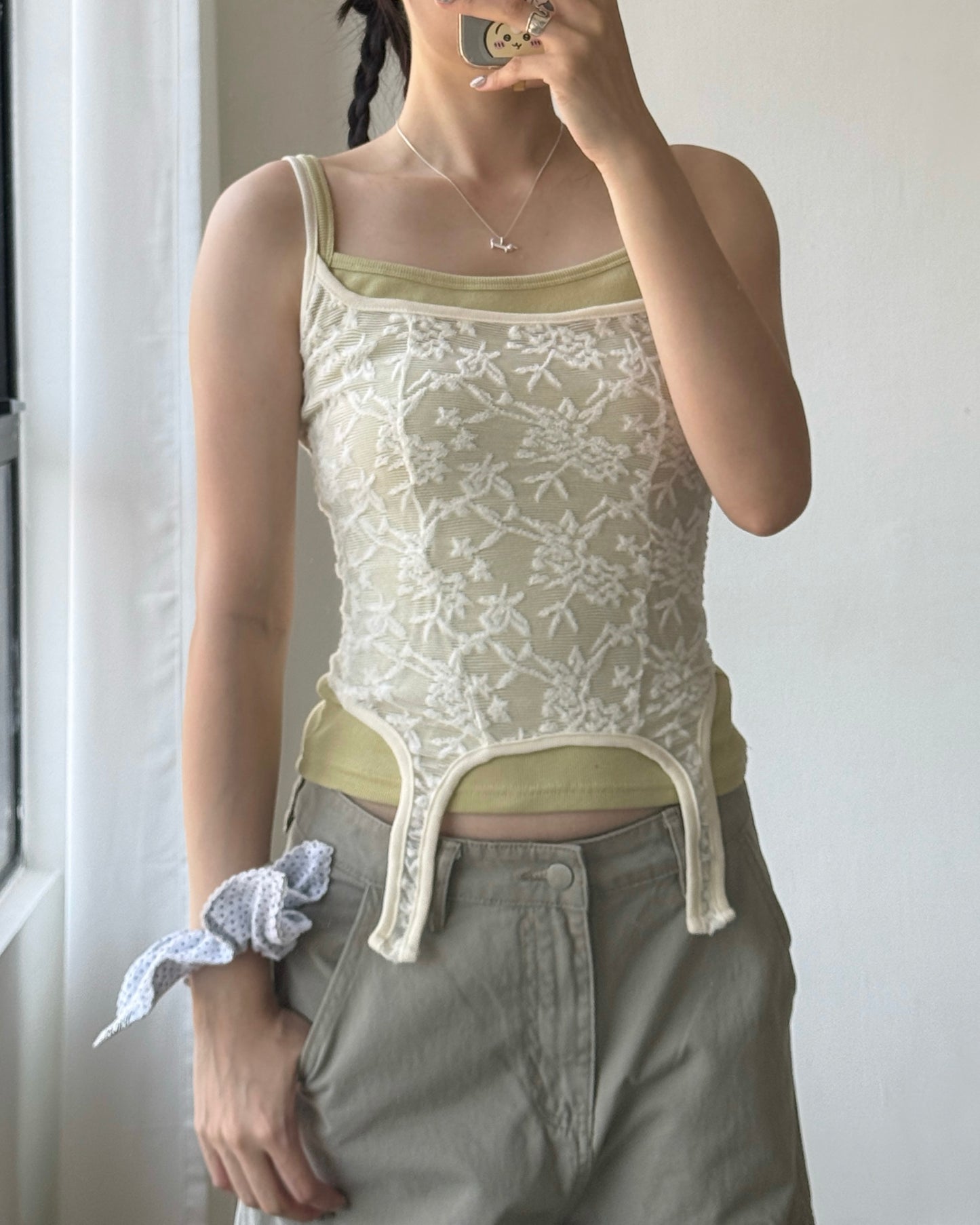 VT316 Lace Crop Top - Black | Charcoal | Ivory