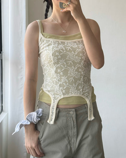 VT316 Lace Crop Top - Black | Charcoal | Ivory