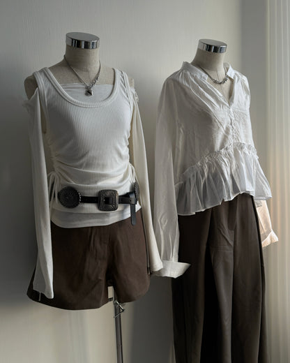 (🧨7-11/2限定優惠) TP568 Ruffle Blouse - White | Khaki | Black