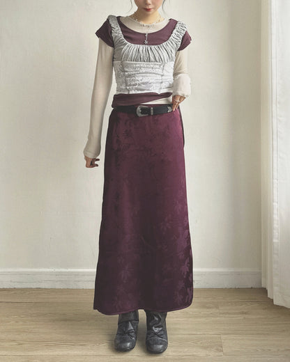 SK229 Floral Jacquard Maxi Skirt - White | Wine | Black