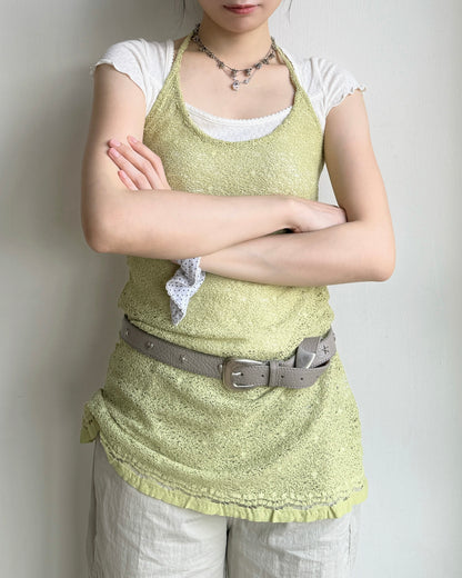 VT308 Halter Neck Top - Ivory | Green