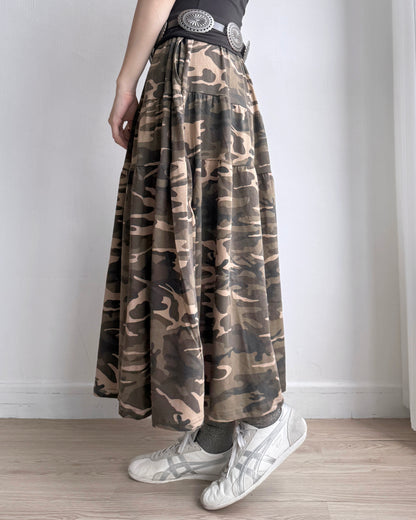 SK199 Camo Long Skirt - Beige | Khaki