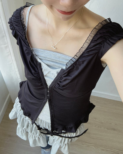 VT324 Frill Ruffle Vest - White | Black