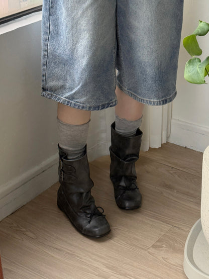 🛎️早鳥限時優惠 SH028 Vintage Washed Buckle Shirring boot