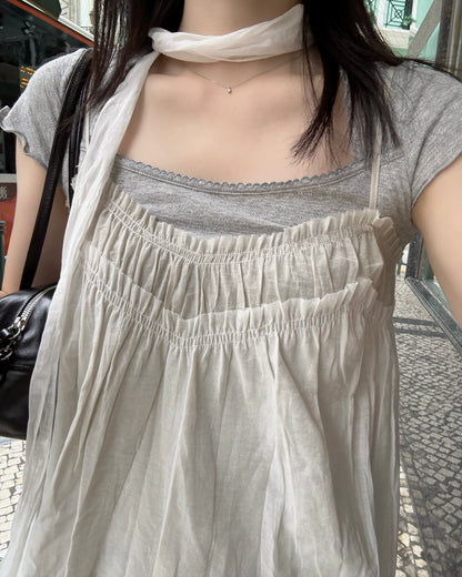 TP602 Breezy Textured Square Top - Green | White | Gray