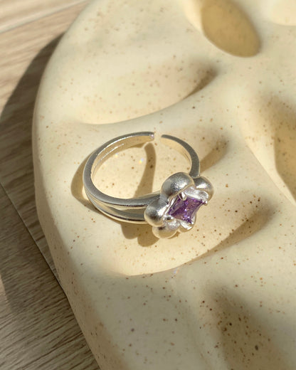 KA297 Silver925 Flower Ring - Pink | Purple