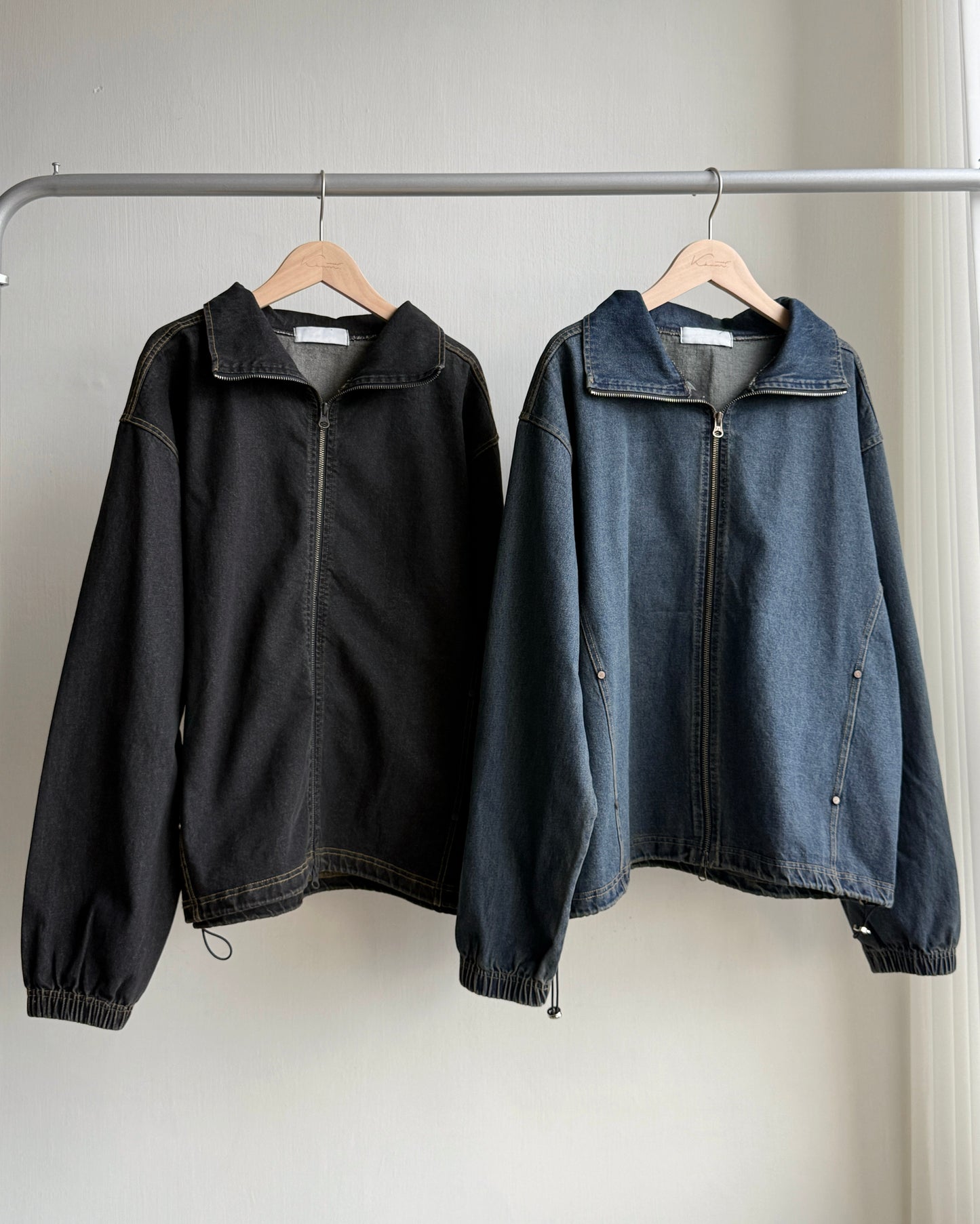 🍂早鳥限定優惠 JK040 Denim String Zip-up Jacket - Navy | Black