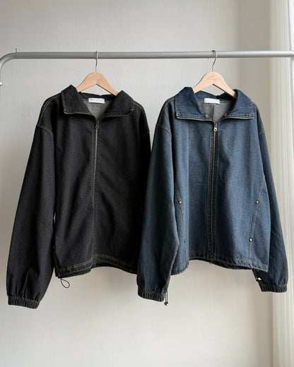 🍂早鳥限定優惠 JK040 Denim String Zip-up Jacket - Navy | Black