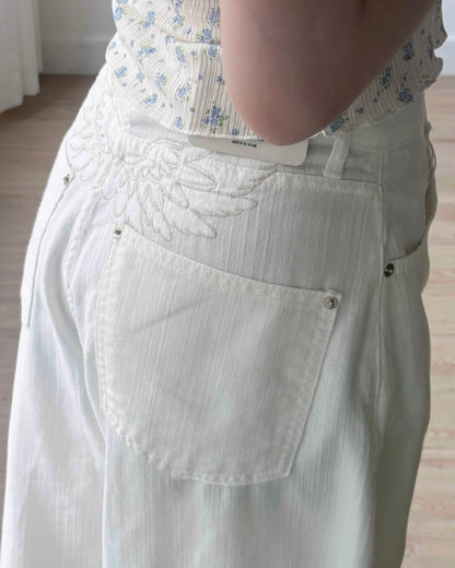JN059 Flying Needle Wide Pants - White