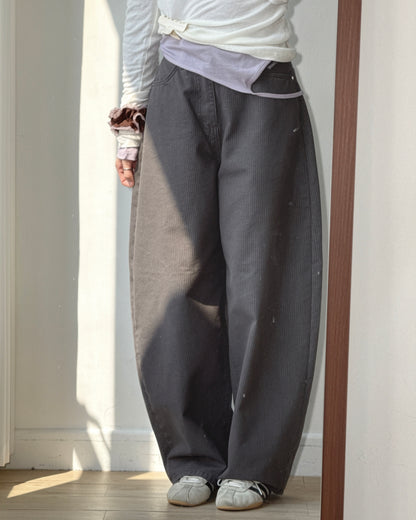 JN070 Balloon Buckle Stripe Pants - Navy | Brown | Gray
