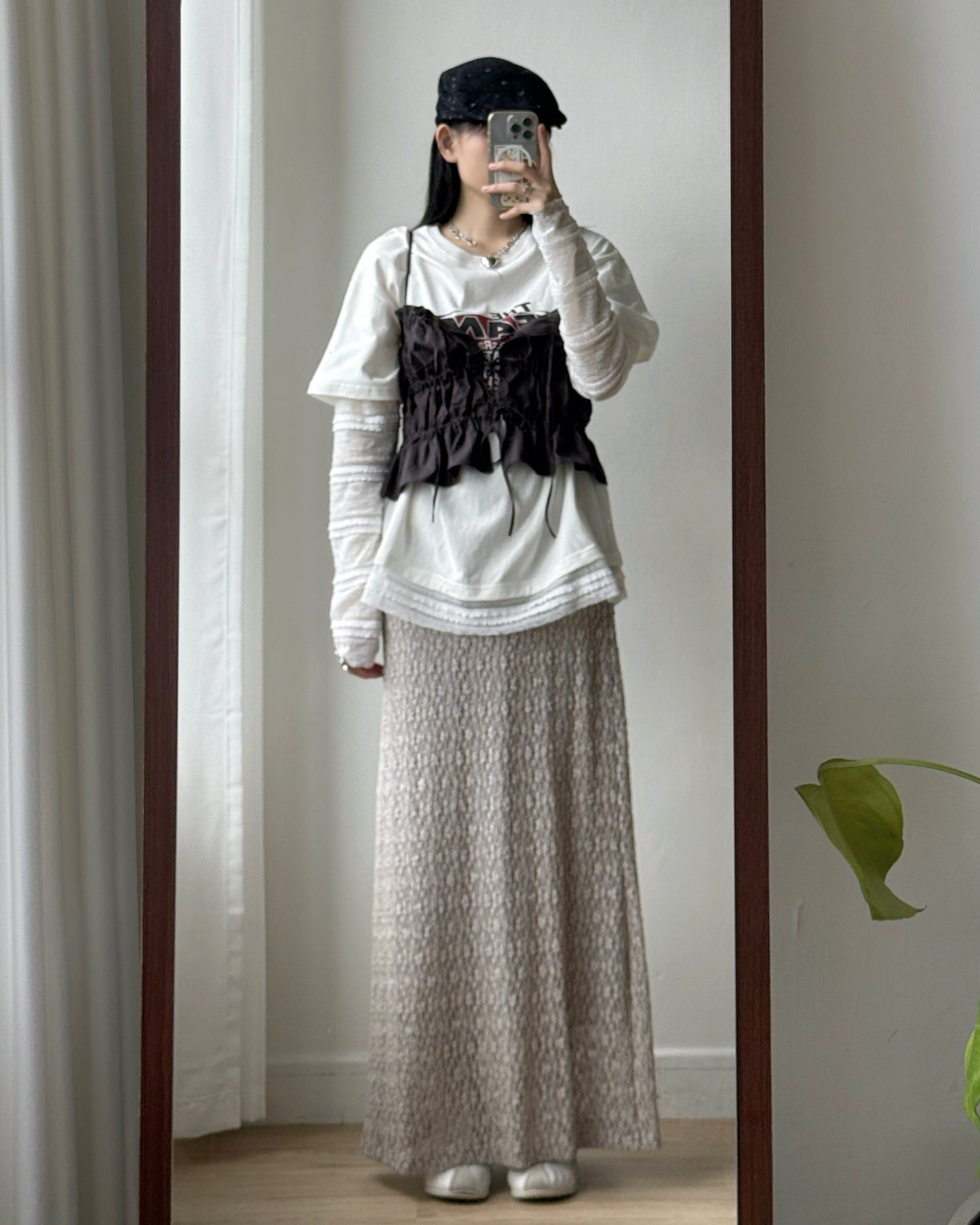 SK204 Lace Maxi Skirt - Brick | Gray