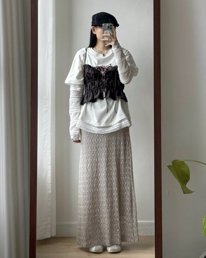 SK204 Lace Maxi Skirt - Brick | Gray