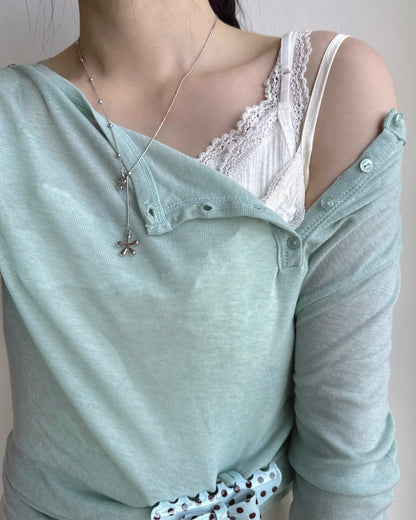 VT337 Lace Ribbed Camisole - Ivory | Charcoal