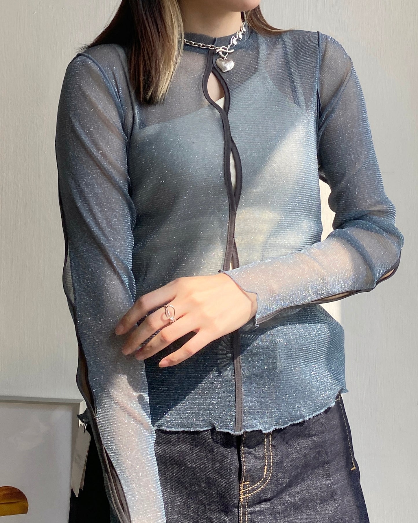 現貨 TP485 JP 2way Sheer Top - Blue | Charcoal