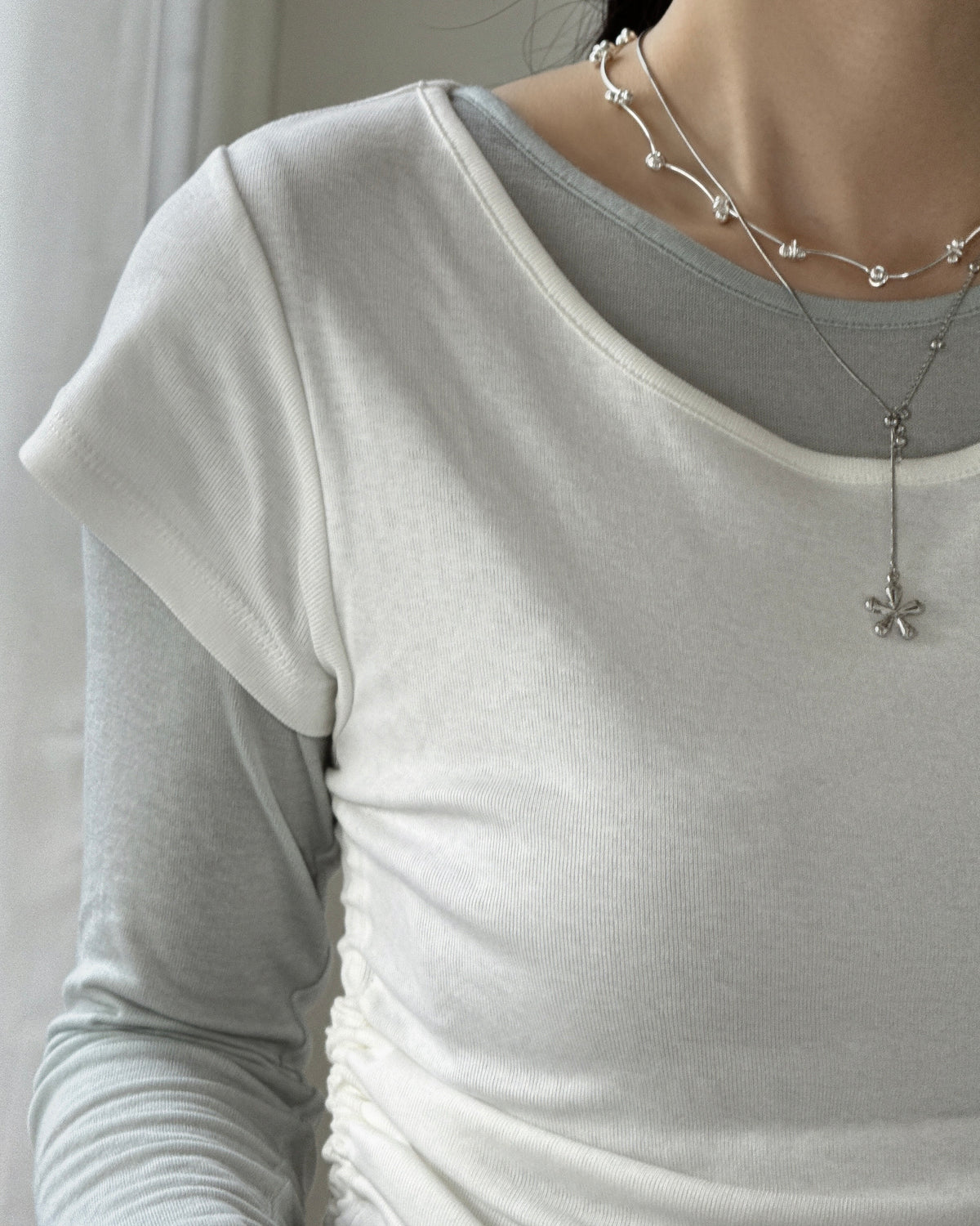 TP609 Drawstring Ruched Tee - White | Wine | Gray | Black