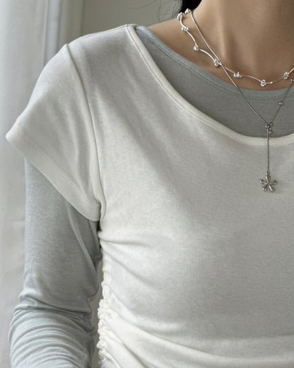TP609 Drawstring Ruched Tee - White | Wine | Gray | Black