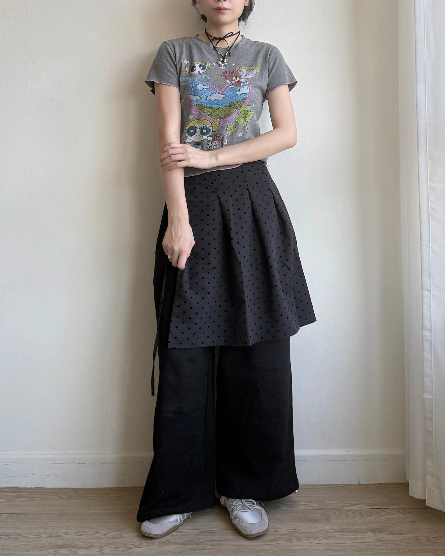 PT074 Polka Dot Warp Pants - Gray | Black