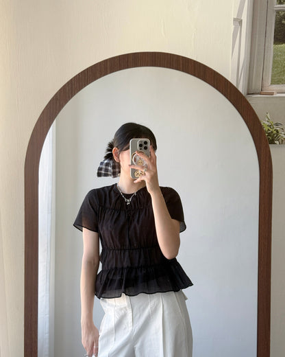 TP525 Frill Blouse - Ivory | Black