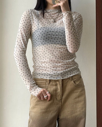 TP546 Ribbon Sheer Top - White | Pink | Black