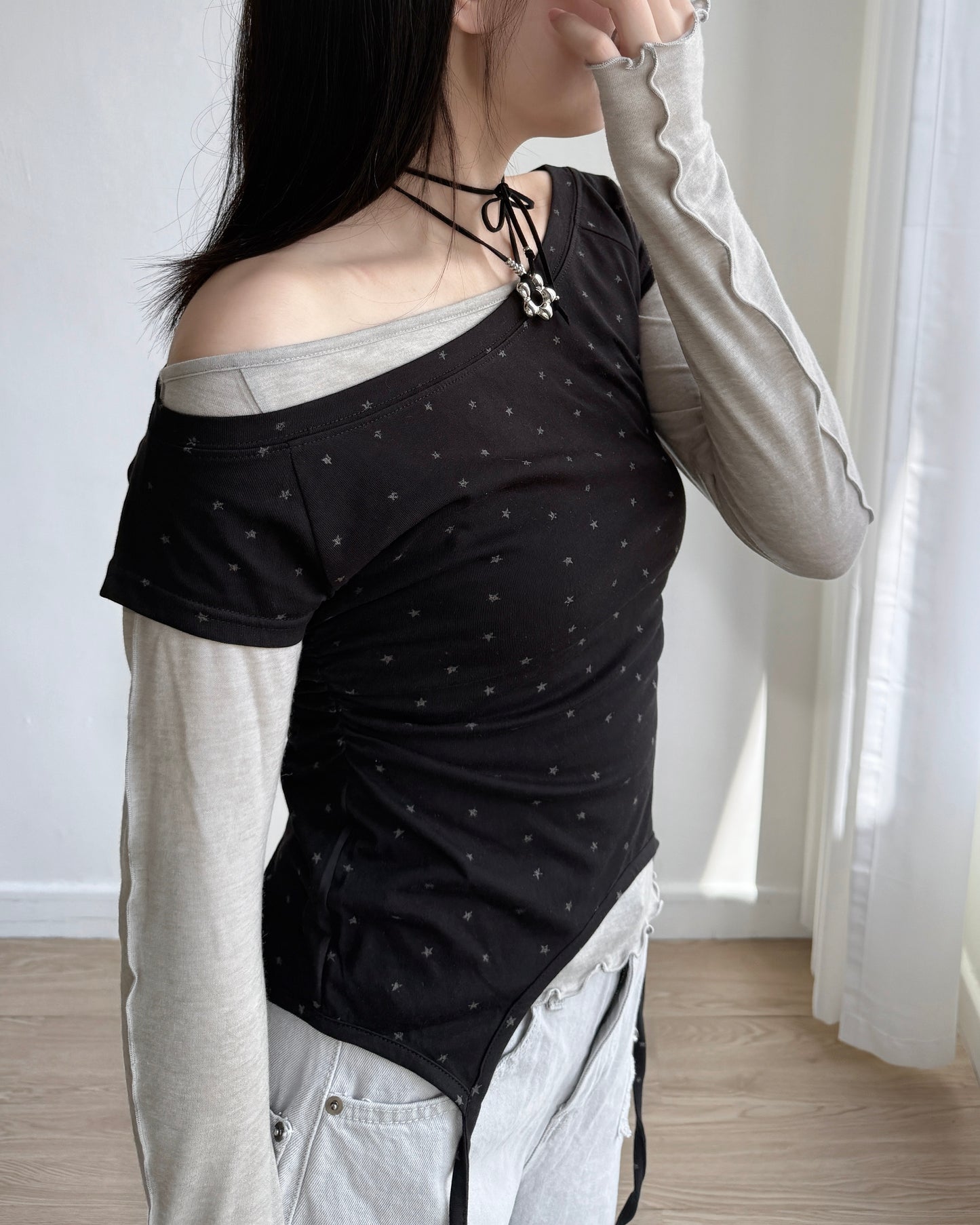 TP543 Star Shirring Top - White | Gray | Black