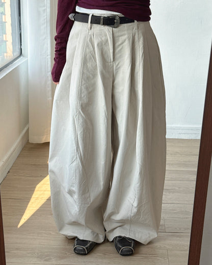 PT086 Balloon Wide Pants - Ivory | Black