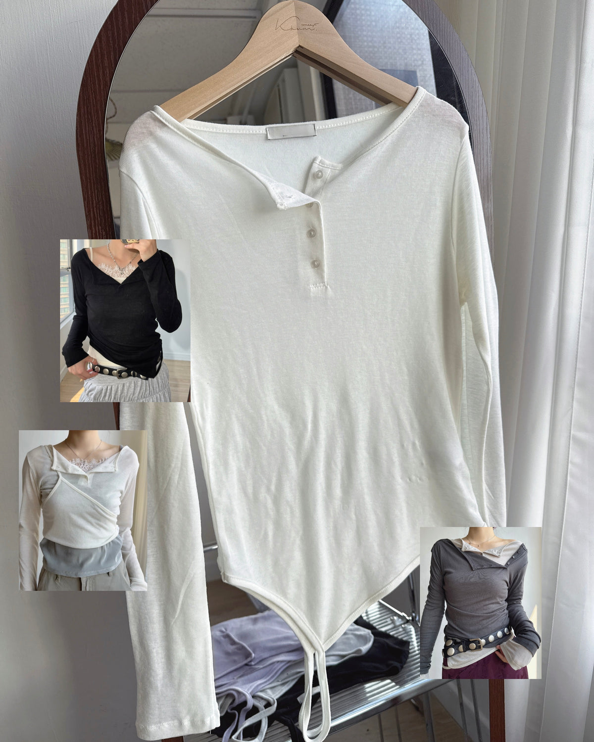 TP623 Ribbed Henley Top - Ivory | Lavender | Gray | Black