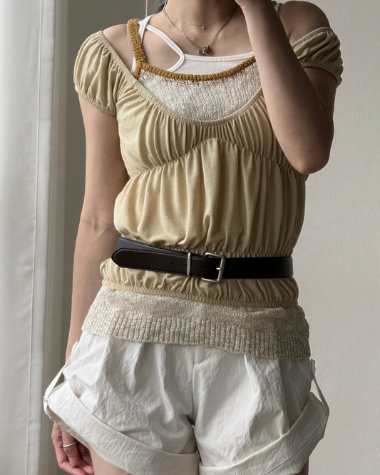 TP605 Shirred Top - Ivory | Butter | Brown