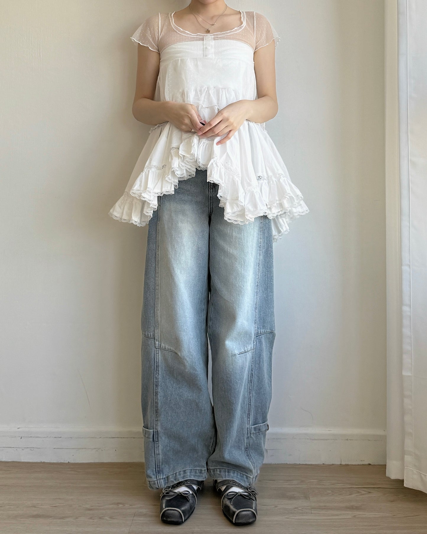 JN066 Button Wide Pants