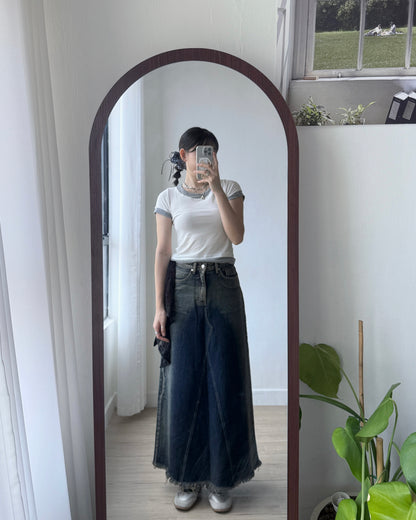 SK196 Dirty Crack Denim Skirt - Navy