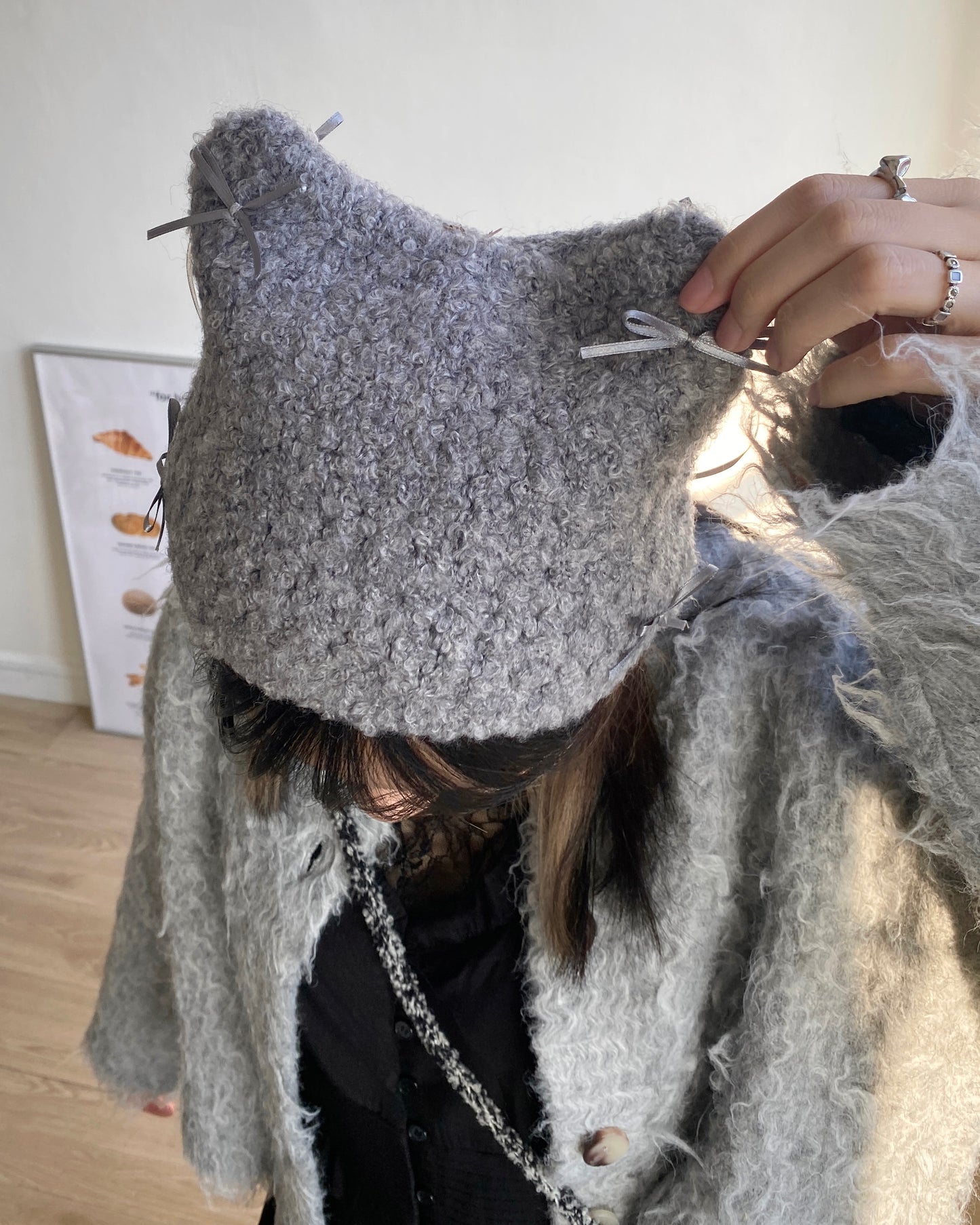 現貨 KA304 Ribbon Cat Hat - Ivory | Gray | Black