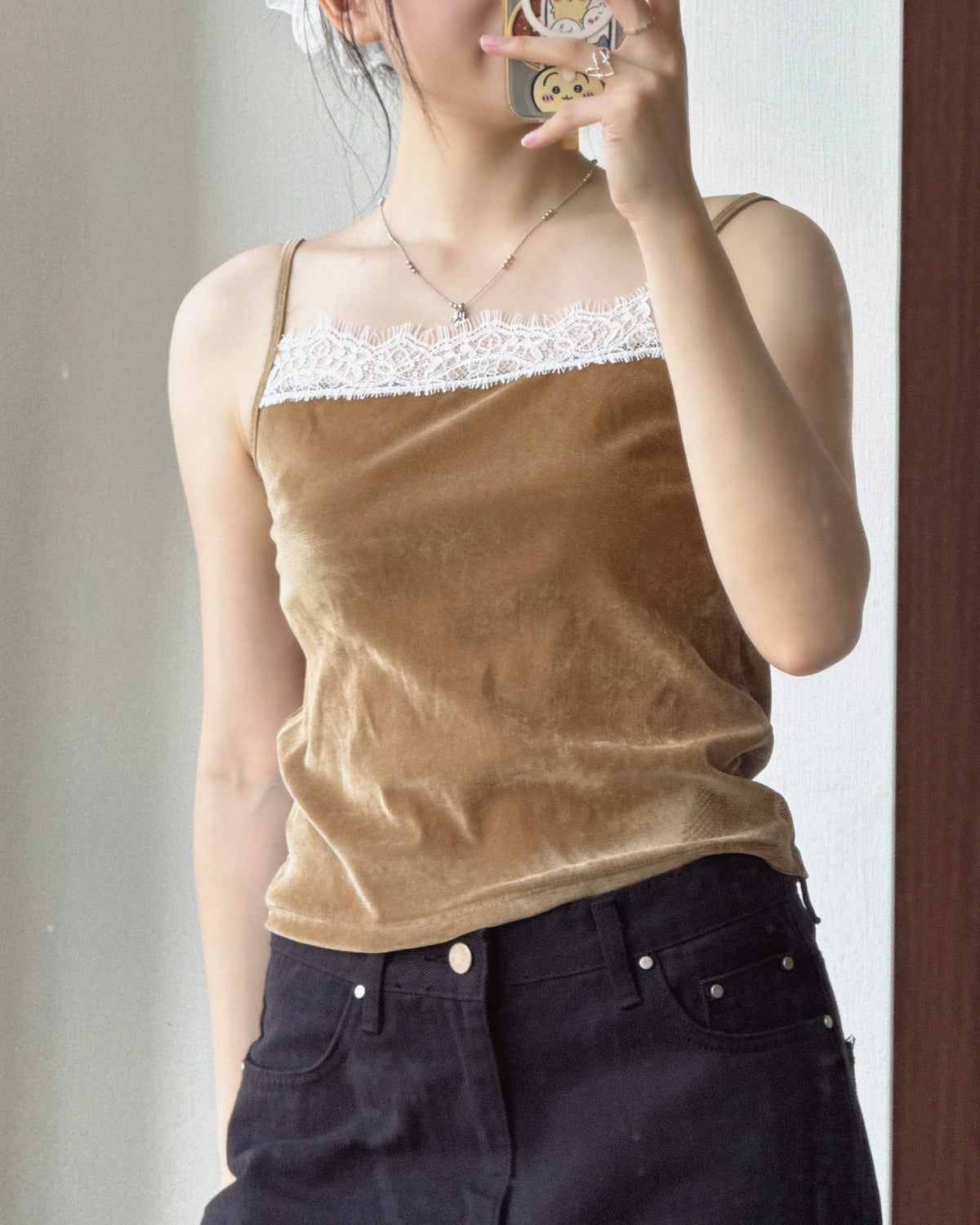 VT334 Velvet Lace Camisole - Camel | Ivory | Skyblue | Black