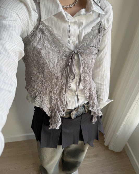 VT281 Lace Frill Vest - Ivory | Gray | Black