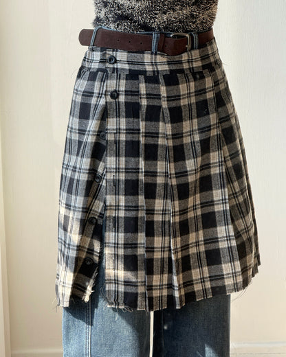 SK207 格子鈕扣2WAY裙子 - Brown | Black