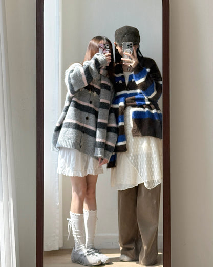 CD054 Floral Muffler Knit - Gray | Brown